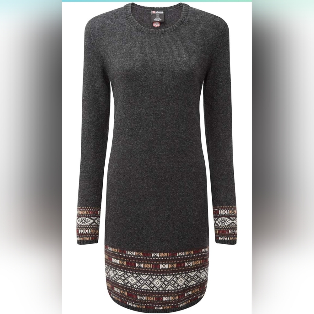 Sherpa Adventure Gear Maya Sweater Dress with Patterned Hem